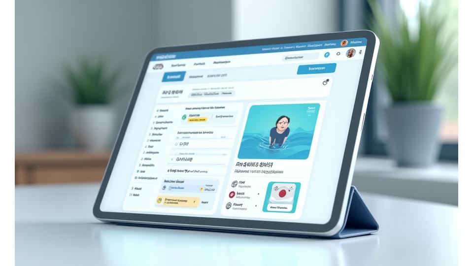 AI-powered online learning platform interface on a tablet, with Korean content