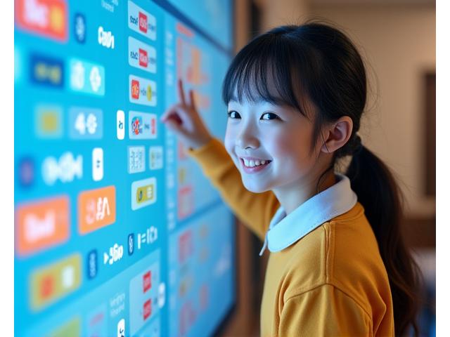 그래픽 중심의 AI 수학 학습으로 수학 점수가 크게 향상된 한국인 여학생의 밝은 모습. 화면에는 차트와 그래프가 시각적으로 표시되어 있다.
